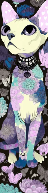 Cat bookmarks featuring a hairless cat with collar and purple ears